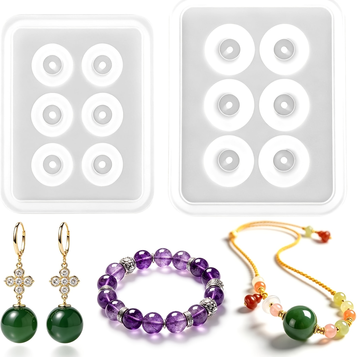 Resin Jewelry Kit - Zwei perforierte kugelförmige Silikonperlenformen, kreisförmige Epoxidharzformen,
