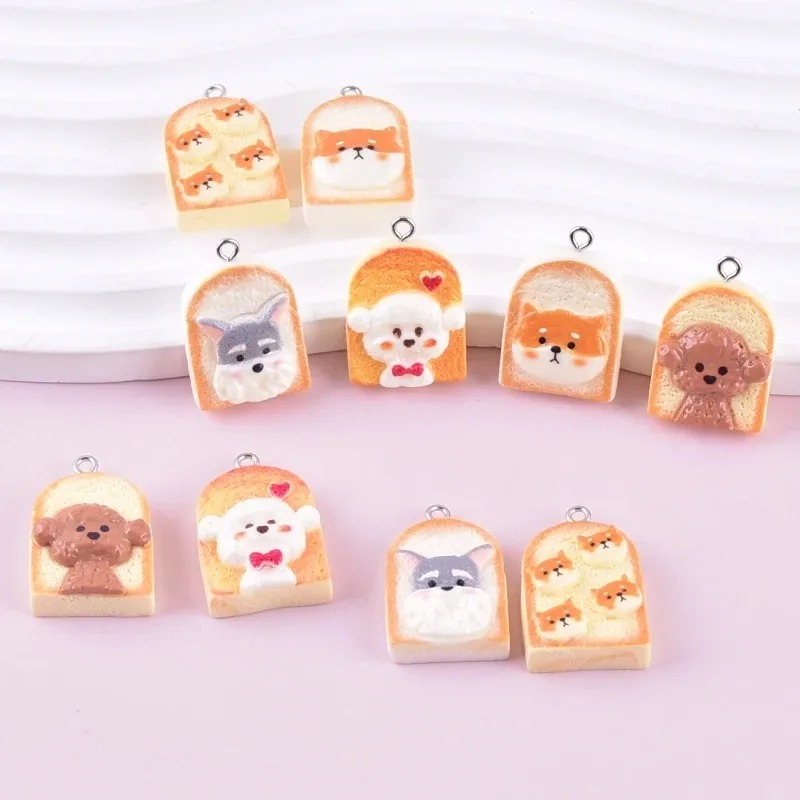 Resin Craft Supplies - 10 Stück niedliche Toast-Hund-Harzanhänger, Cartoon-Tier-Charms, DIY-Bastelbedarf