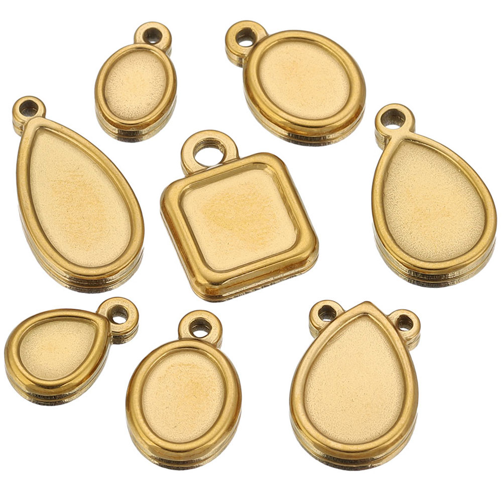 Resin Craft Supplies - 5 Stück Edelstahl-Anhängerrohlinge (quadratisch, rund, oval)