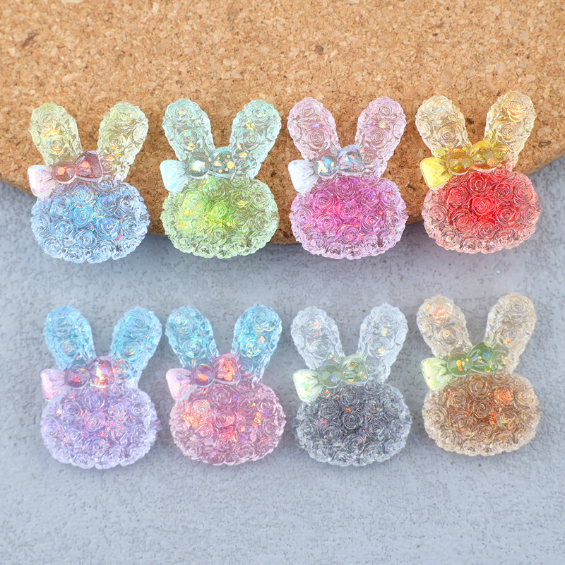 Resin Craft Supplies - 5 Stück 18*25mm Leuchtende Farbverlauf-Hasen-Harz-Cabochons für