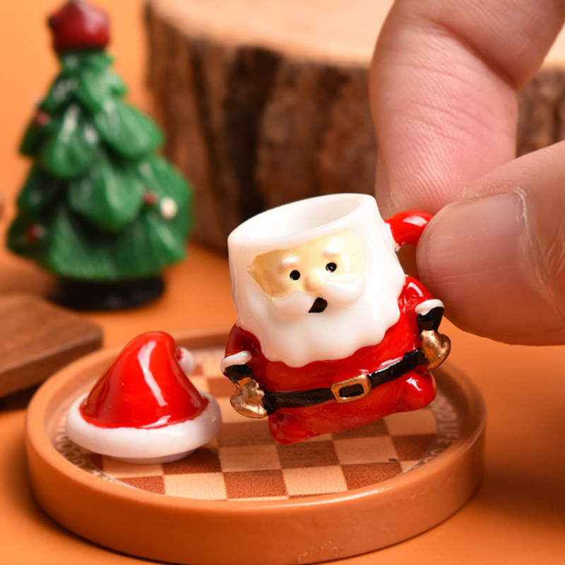 Resin Craft Supplies - Mini-Weihnachtsmann-Teetasse-Ornament – Puppenhaus-Dekoration aus Kunstharz für