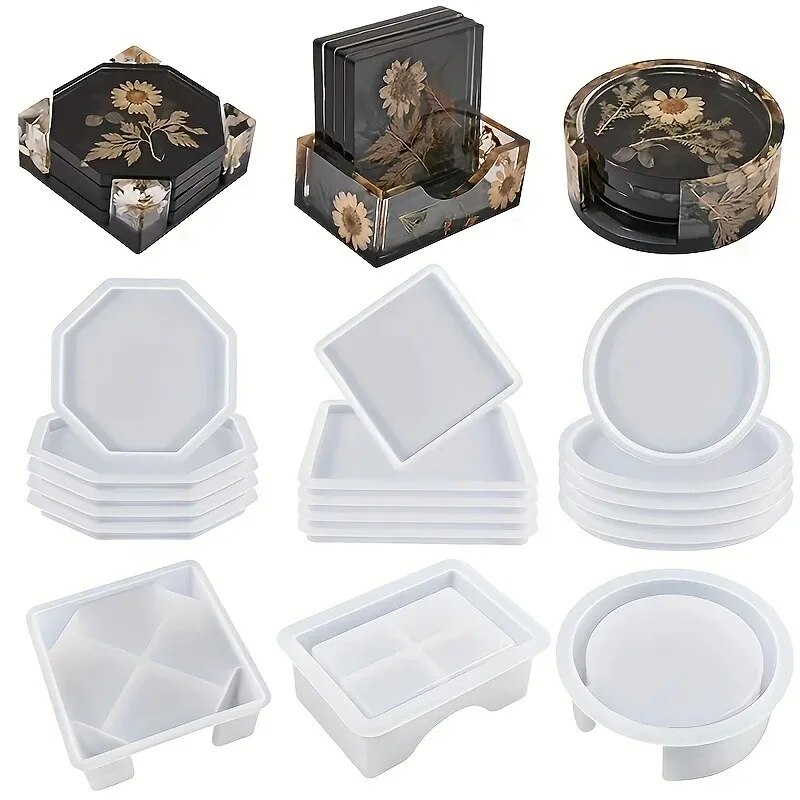 Serving Tray Mold - Untersetzer-Harz-Formen-Set, bestehend aus 1 Stück Untersetzer-Aufbewahrungsbox-Form,