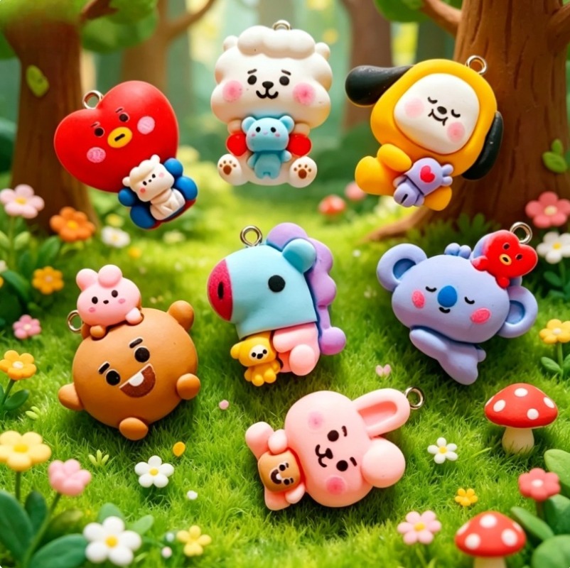 7 Stück BT21 Harz-Cartoon-Anhä – Resin Craft Supplies Bewertung und Preis